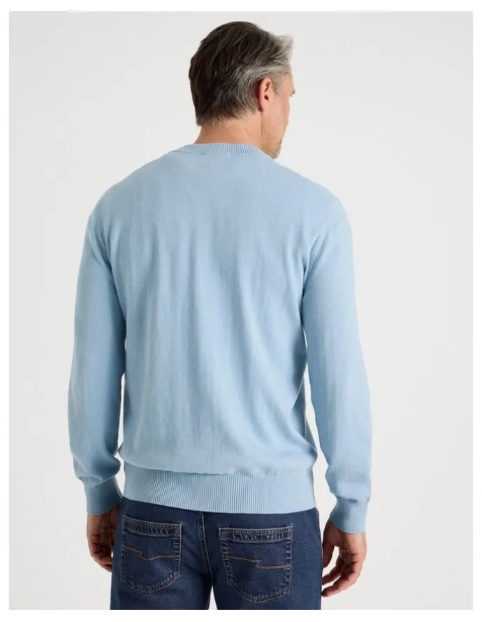 Regatta Crew Neck Cotton Cashmere Blend Knit in Light Blue