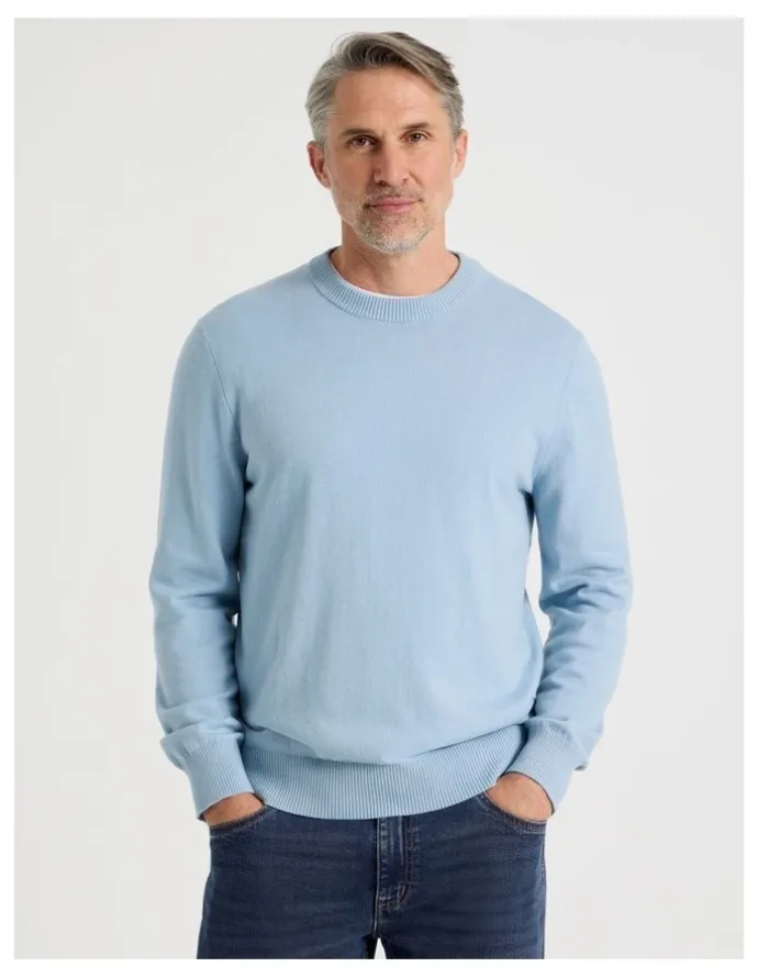 Regatta Crew Neck Cotton Cashmere Blend Knit in Light Blue