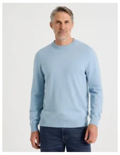 Regatta Crew Neck Cotton Cashmere Blend Knit in Light Blue
