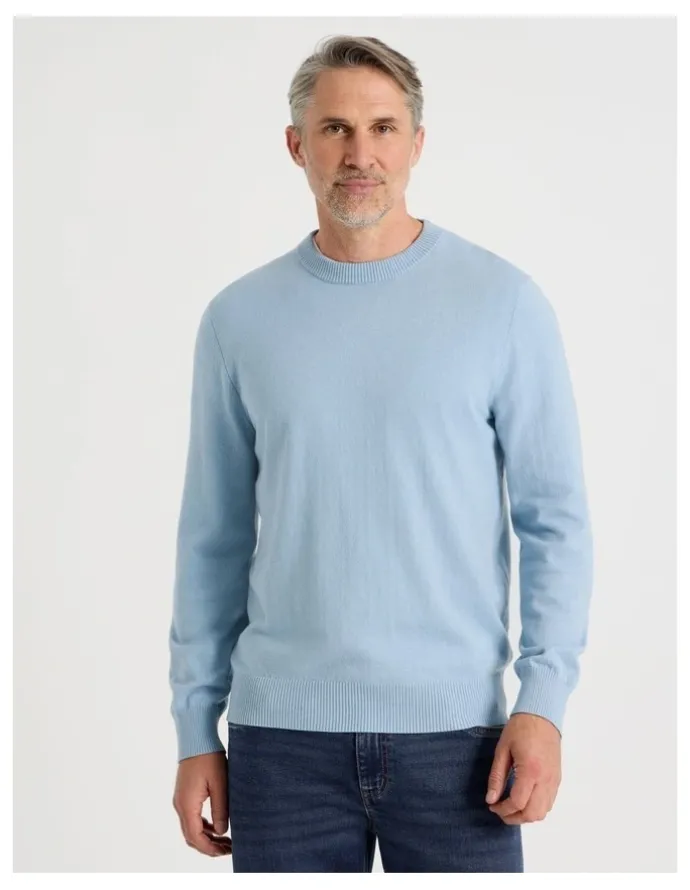 Regatta Crew Neck Cotton Cashmere Blend Knit in Light Blue