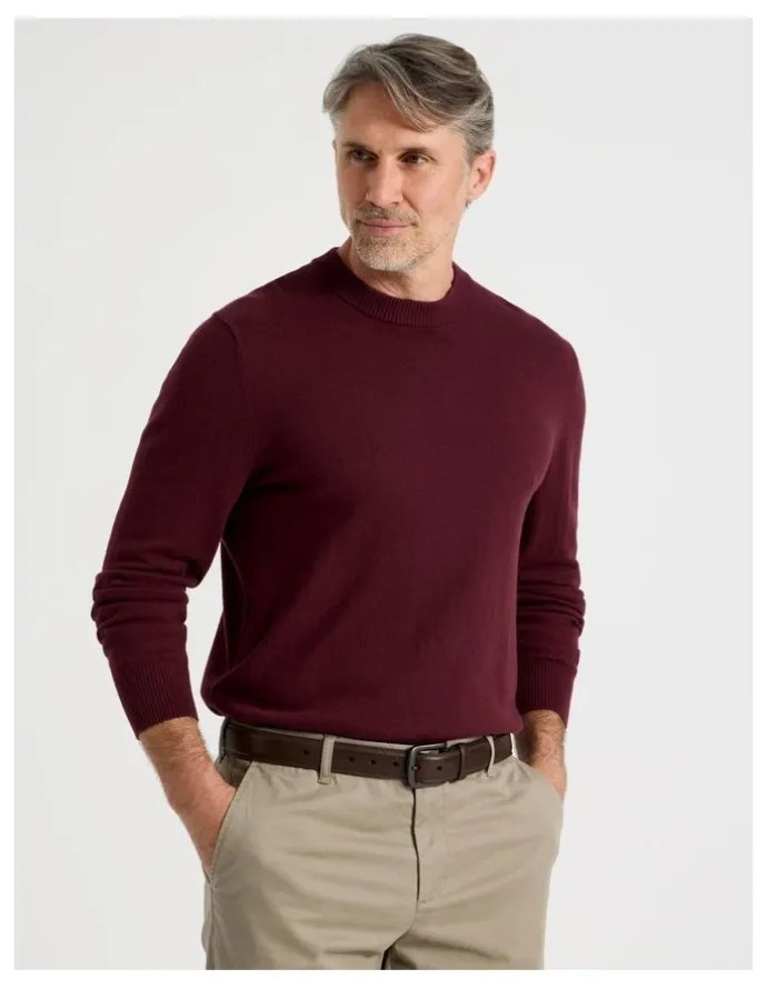 Regatta Crew Neck Cotton Cashmere Blend Knit in Burgundy