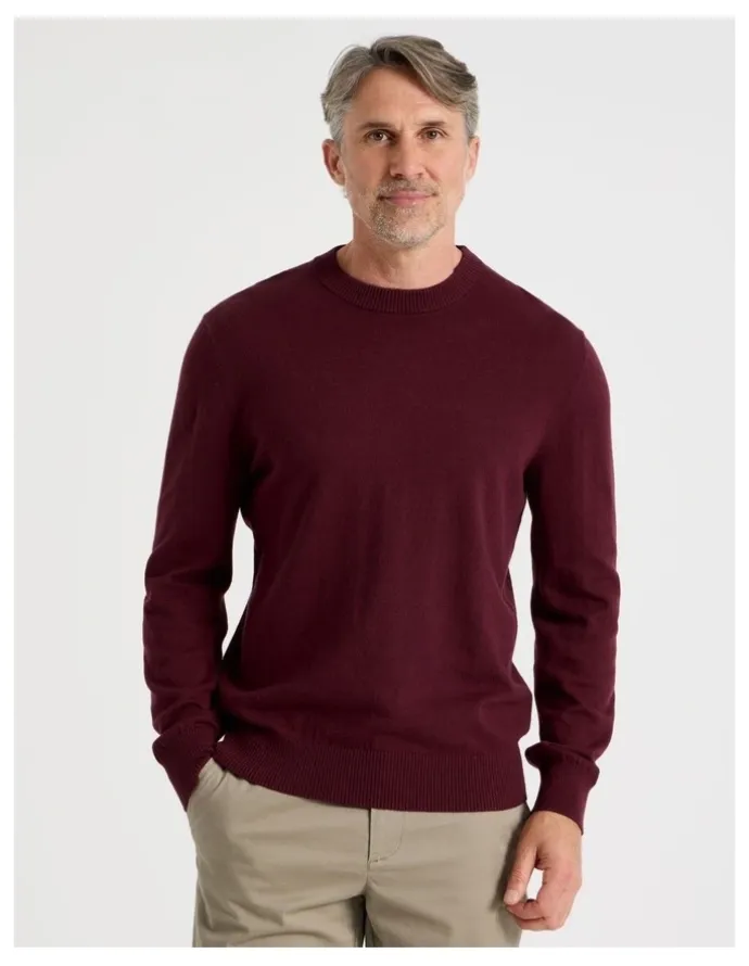 Regatta Crew Neck Cotton Cashmere Blend Knit in Burgundy