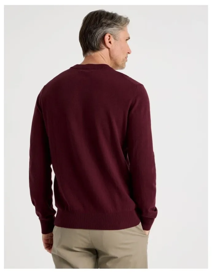 Regatta Crew Neck Cotton Cashmere Blend Knit in Burgundy