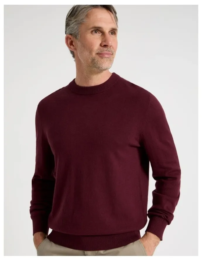 Regatta Crew Neck Cotton Cashmere Blend Knit in Burgundy