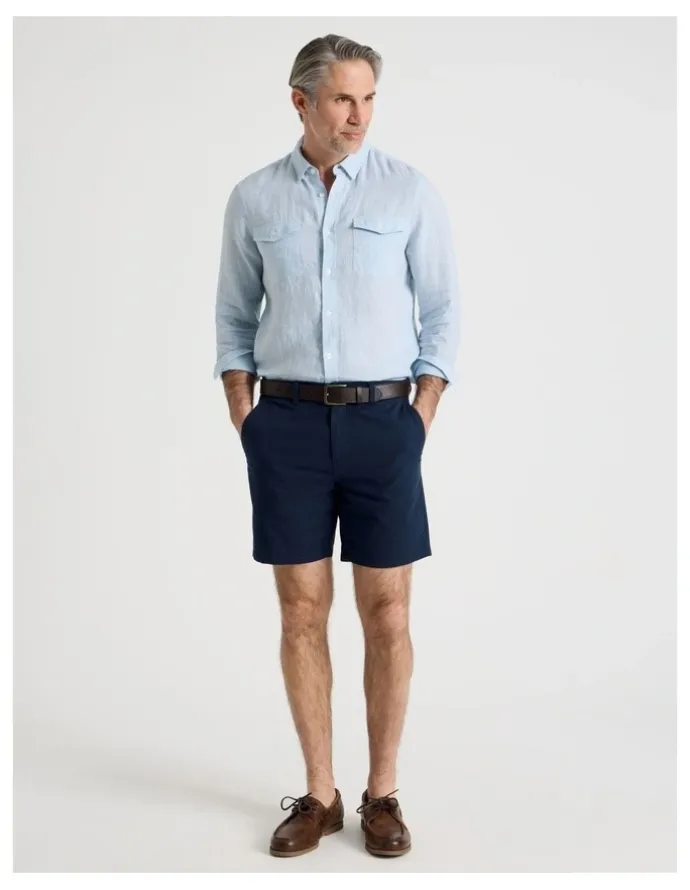 Regatta Houndstooth Long Sleeve Linen Shirt in Light Blue