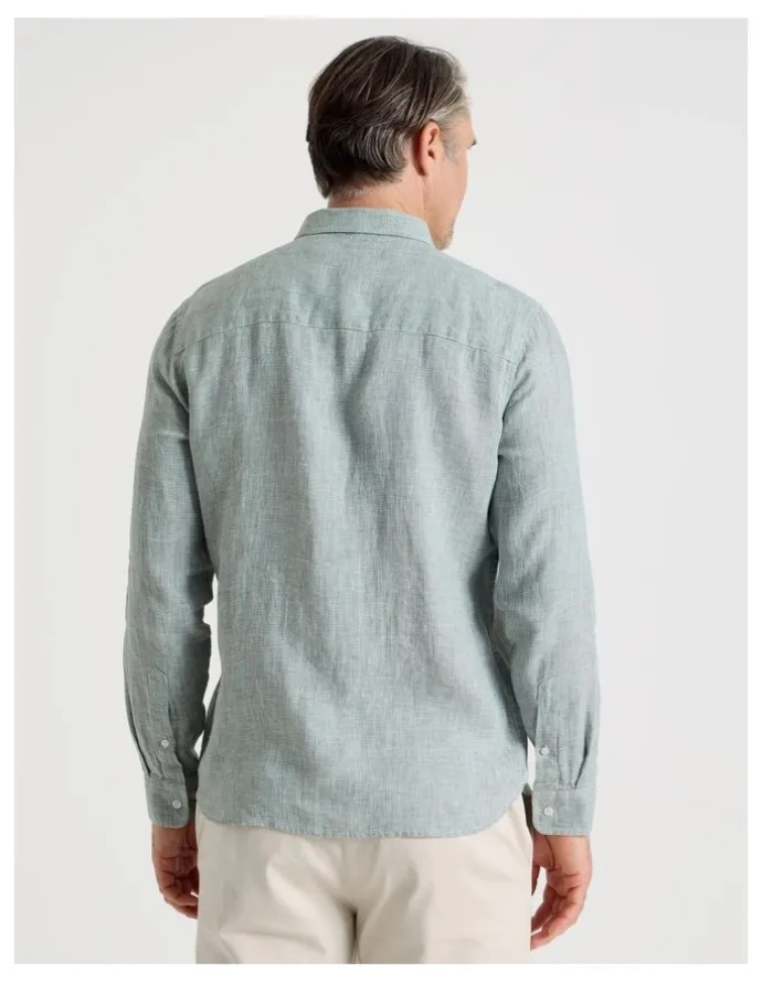 Regatta Houndstooth Long Sleeve Linen Shirt in Sage