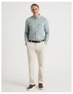 Regatta Houndstooth Long Sleeve Linen Shirt in Sage