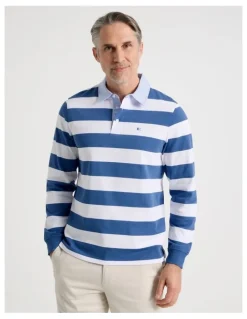 Regatta Long Sleeve Rugby Polo in Blue Stripe