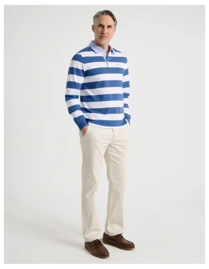 Regatta Long Sleeve Rugby Polo in Blue Stripe