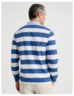 Regatta Long Sleeve Rugby Polo in Blue Stripe