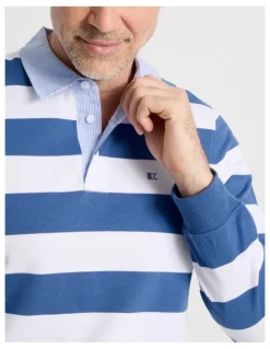 Regatta Long Sleeve Rugby Polo in Blue Stripe