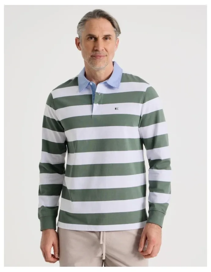 Regatta Long Sleeve Rugby Polo in Sage Stripe