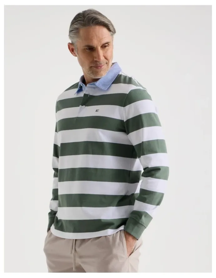 Regatta Long Sleeve Rugby Polo in Sage Stripe