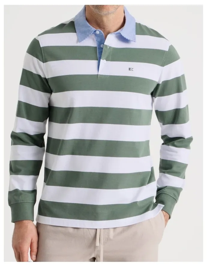 Regatta Long Sleeve Rugby Polo in Sage Stripe