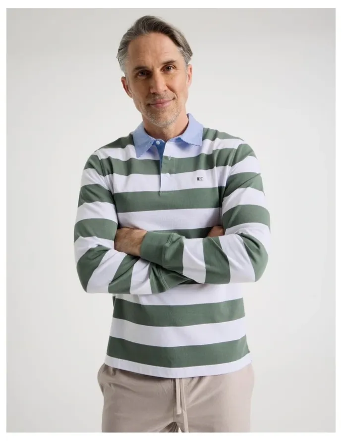 Regatta Long Sleeve Rugby Polo in Sage Stripe