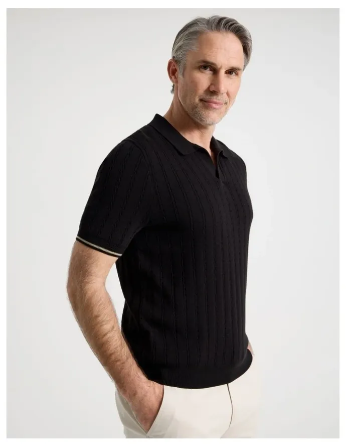 Regatta Open Collar Cable Knit Polo in Black