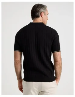 Regatta Open Collar Cable Knit Polo in Black