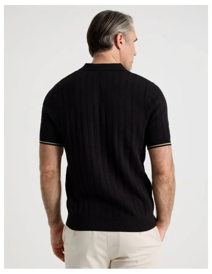 Regatta Open Collar Cable Knit Polo in Black