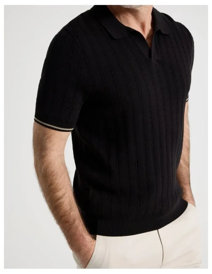 Regatta Open Collar Cable Knit Polo in Black