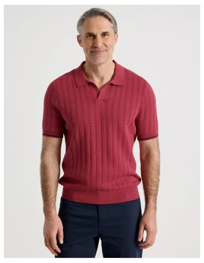 Regatta Open Collar Cable Knit Polo in Red
