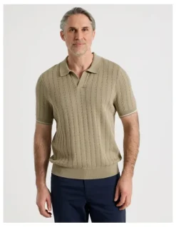 Regatta Open Collar Cable Knit Polo in Taupe
