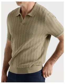 Regatta Open Collar Cable Knit Polo in Taupe