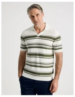 Regatta Open Collar Stripe Knit Polo in Sage