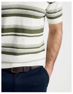 Regatta Open Collar Stripe Knit Polo in Sage