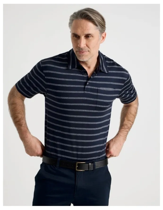 Regatta Tech Fine Stripe Polo in Navy