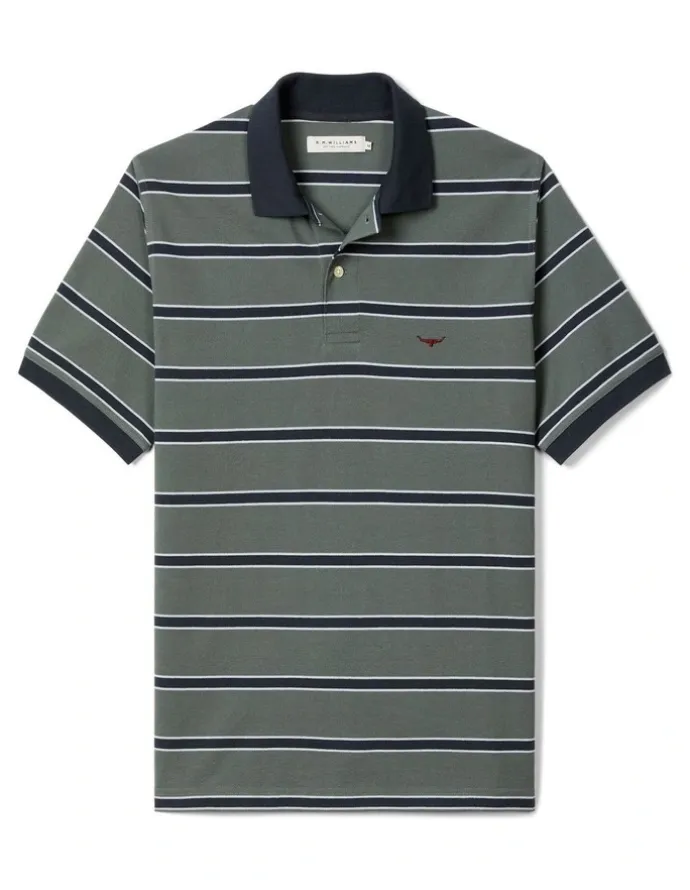 R.M.Williams Brunswick Stripe Polo Spruce in Green