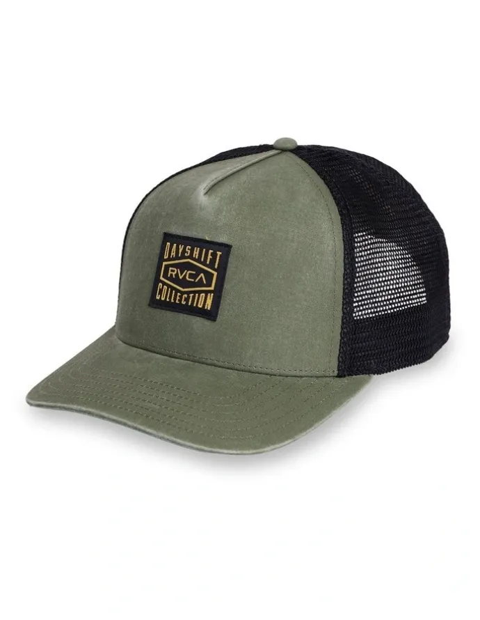 RVCA Dayshift Canvas Trucker Cap in Olive
