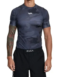 RVCA Sport Short Sleeve Rashguard in Black Camo