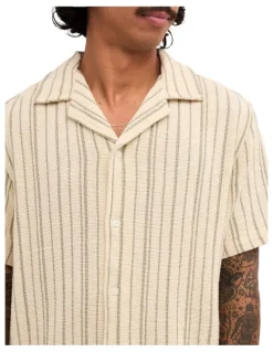 RVCA Vacancy Stripe Short Sleeve Shirt In Tan