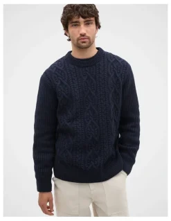 Seed Heritage Cable Crew jumper in Midnight Blue