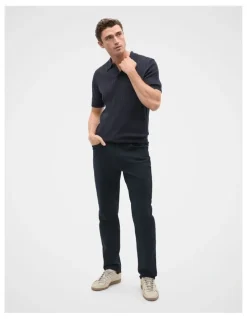 Seed Heritage Short Sleeve Merino Knit Polo Shirt in Midnight Blue
