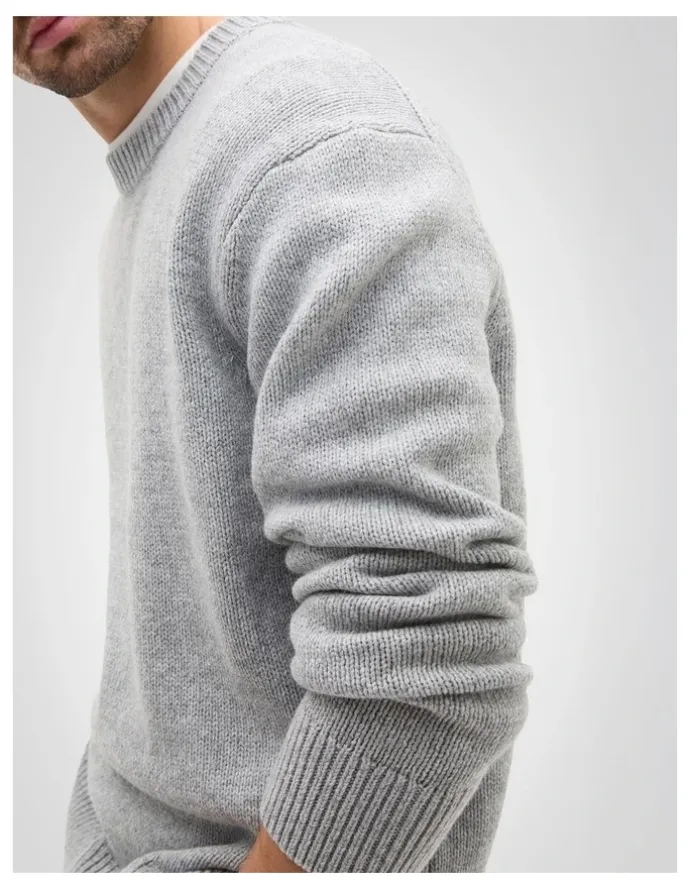 Seed Heritage Wool Crew Sweater in Mid Grey Marle