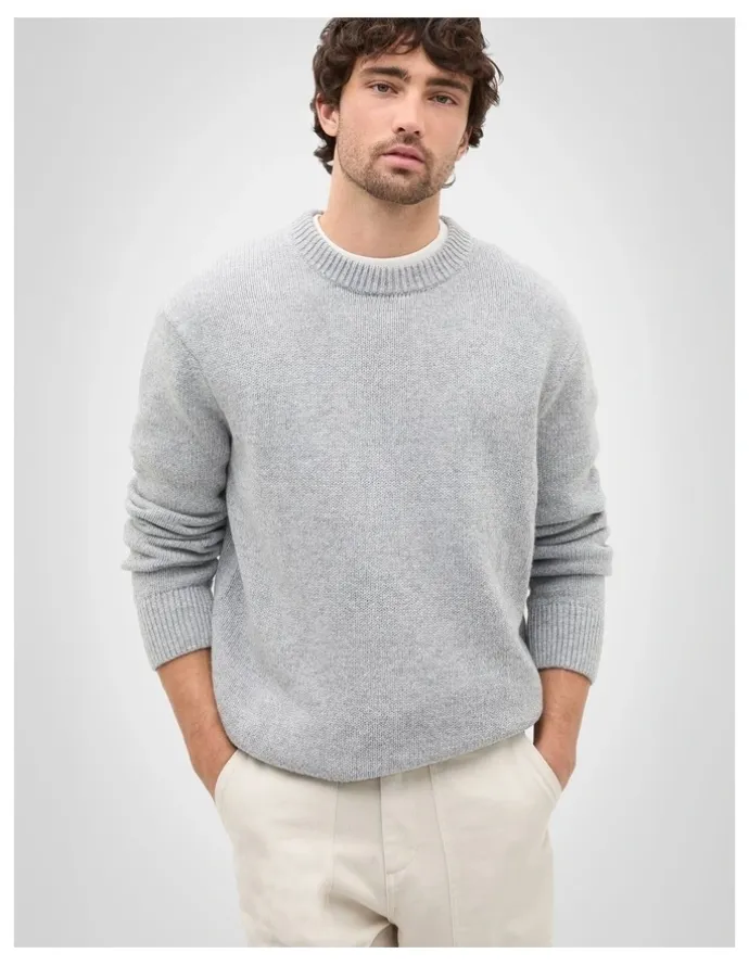 Seed Heritage Wool Crew Sweater in Mid Grey Marle