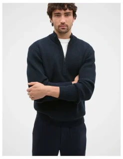 Seed Heritage 1/4 Zip Knit in Midnight Blue