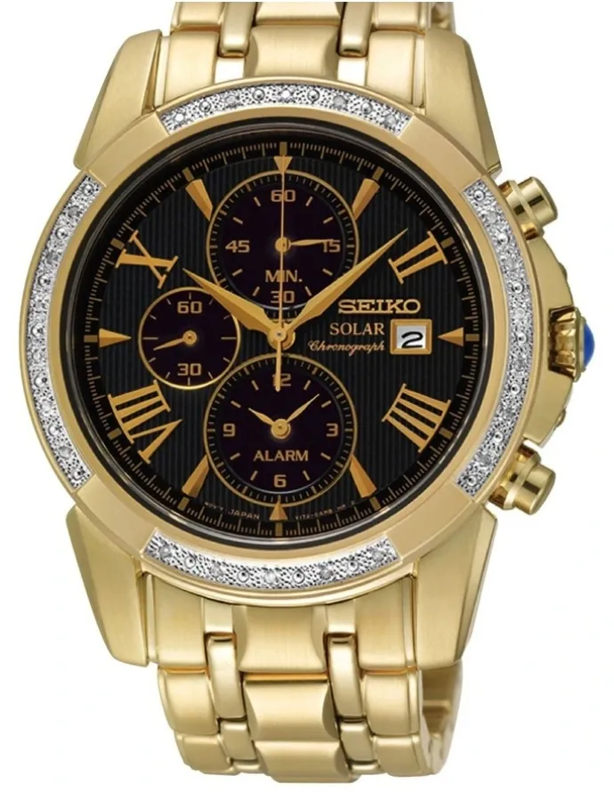 Seiko Le Grand Diamond 41.5mm Gold Sport Chronograph Watch SSC314P 9