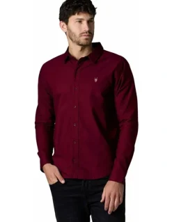 Society of Wolves Long Sleeve Oxford Shirt Bordeaux
