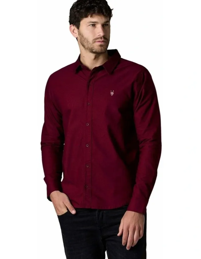 Society of Wolves Long Sleeve Oxford Shirt Bordeaux