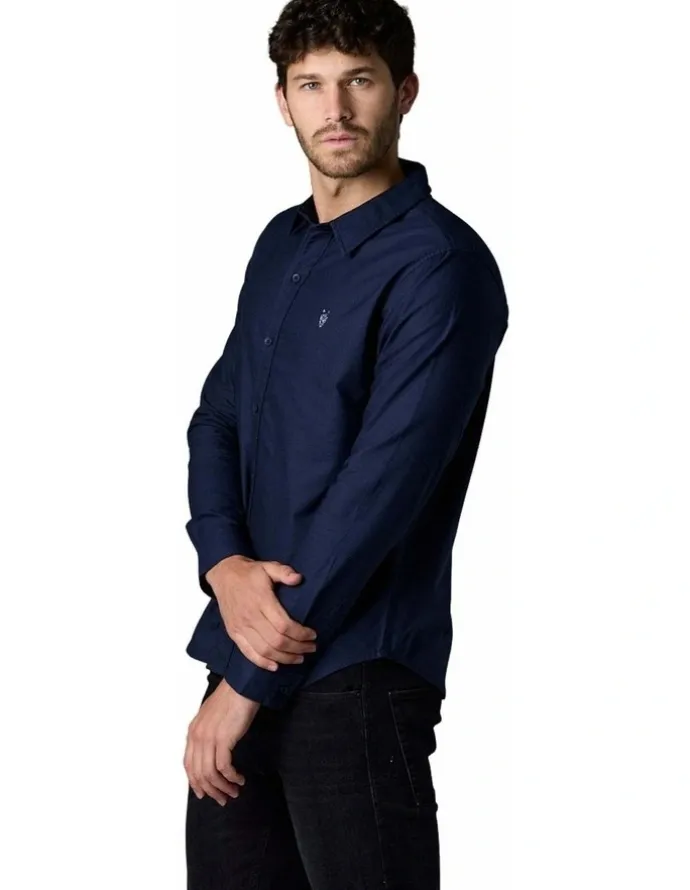 Society of Wolves Long Sleeve Oxford Shirt in Navy