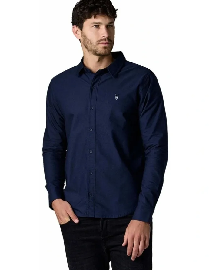 Society of Wolves Long Sleeve Oxford Shirt in Navy