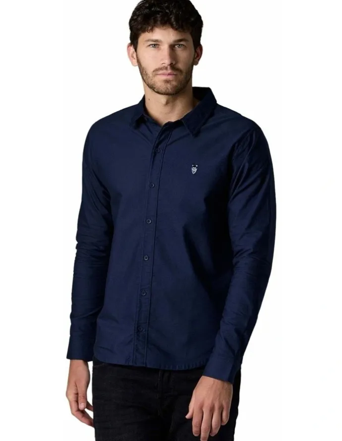Society of Wolves Long Sleeve Oxford Shirt in Navy