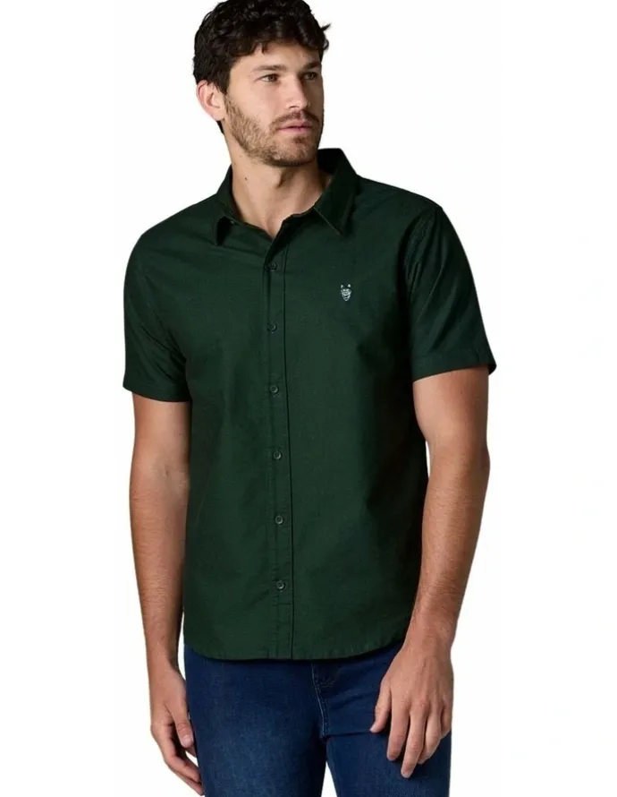 Society of Wolves Short Sleeve Oxford Shirt in Green