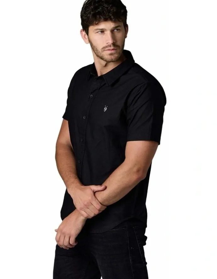 Society of Wolves Short Sleeve Oxford Shirt in Black