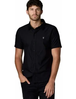 Society of Wolves Short Sleeve Oxford Shirt in Black