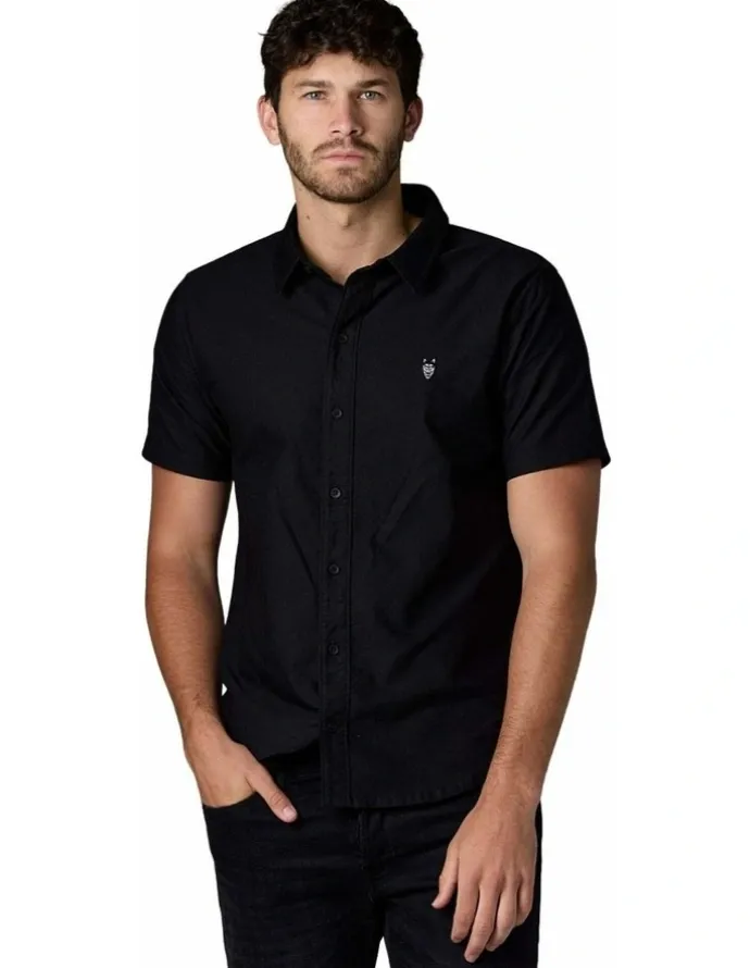 Society of Wolves Short Sleeve Oxford Shirt in Black