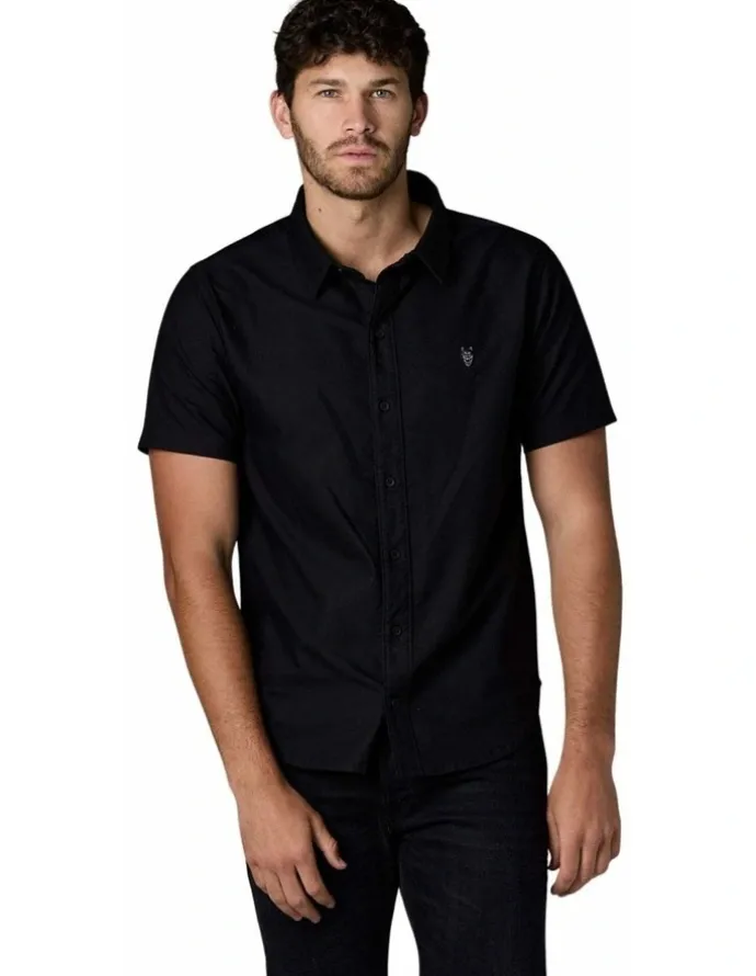 Society of Wolves Short Sleeve Oxford Shirt in Black