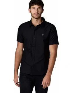 Society of Wolves Short Sleeve Oxford Shirt in Black